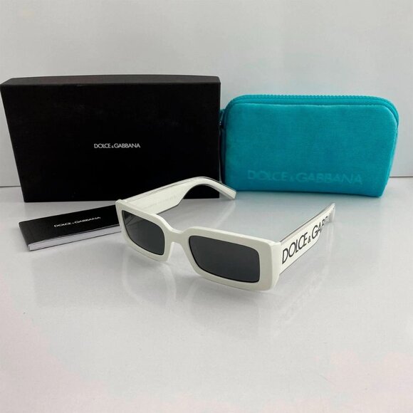 NEW DOLCE & GABBANA DG6187 3312/87 Rectangle Sunglasses White Frame, Grey Lenses - Picture 1 of 3